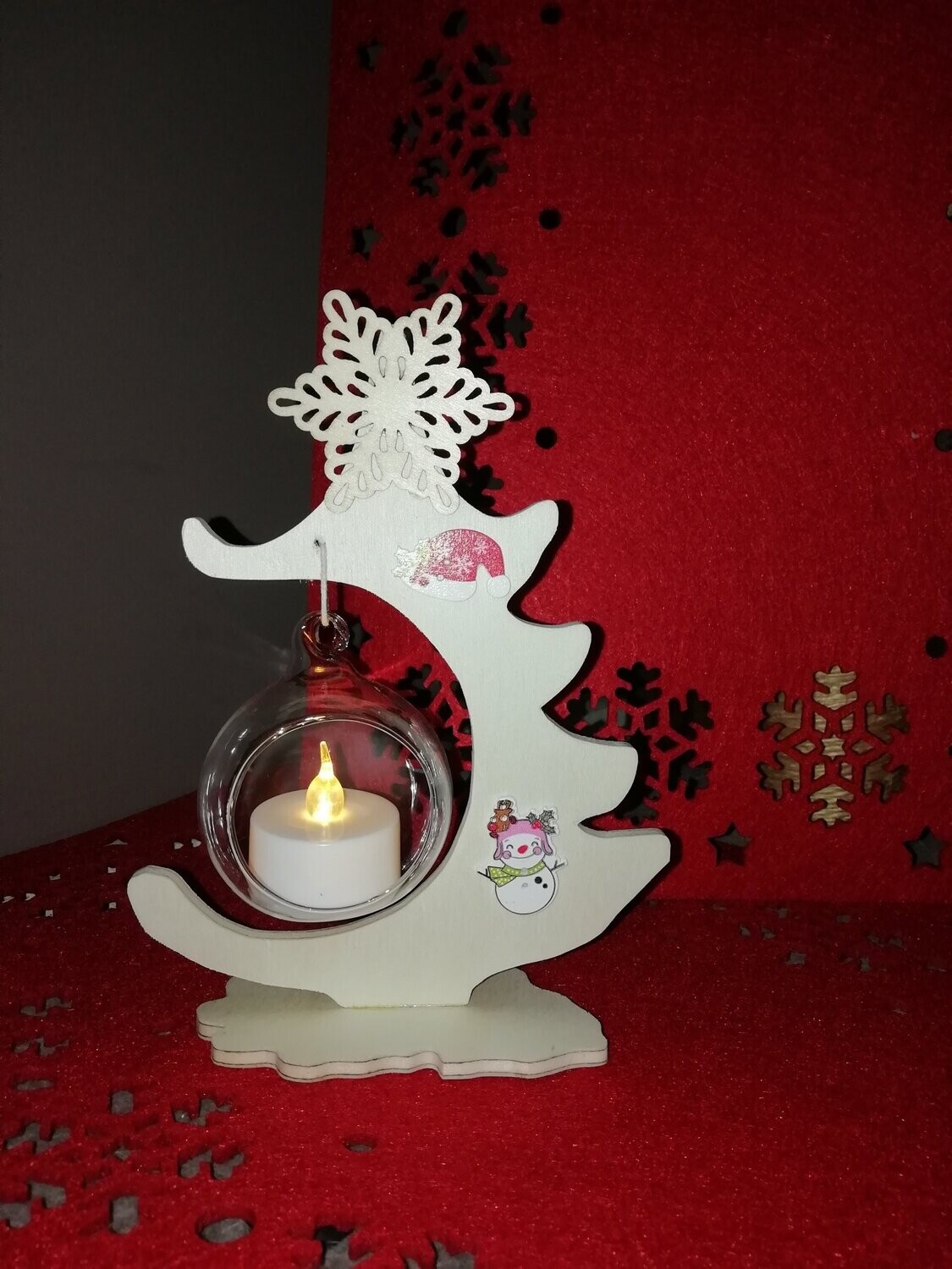 Bougeoir sapin boule en verre (bougie à pile effet flamme incluse)
