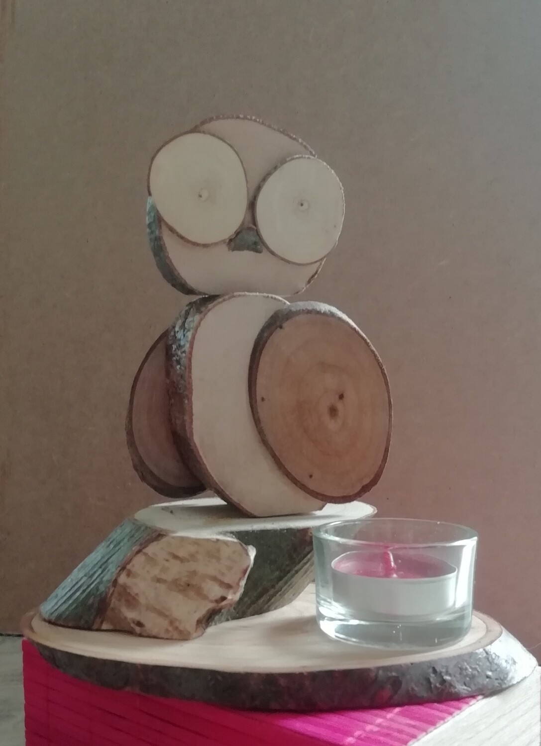 Chouette rondin de bois avec bougie incluse 