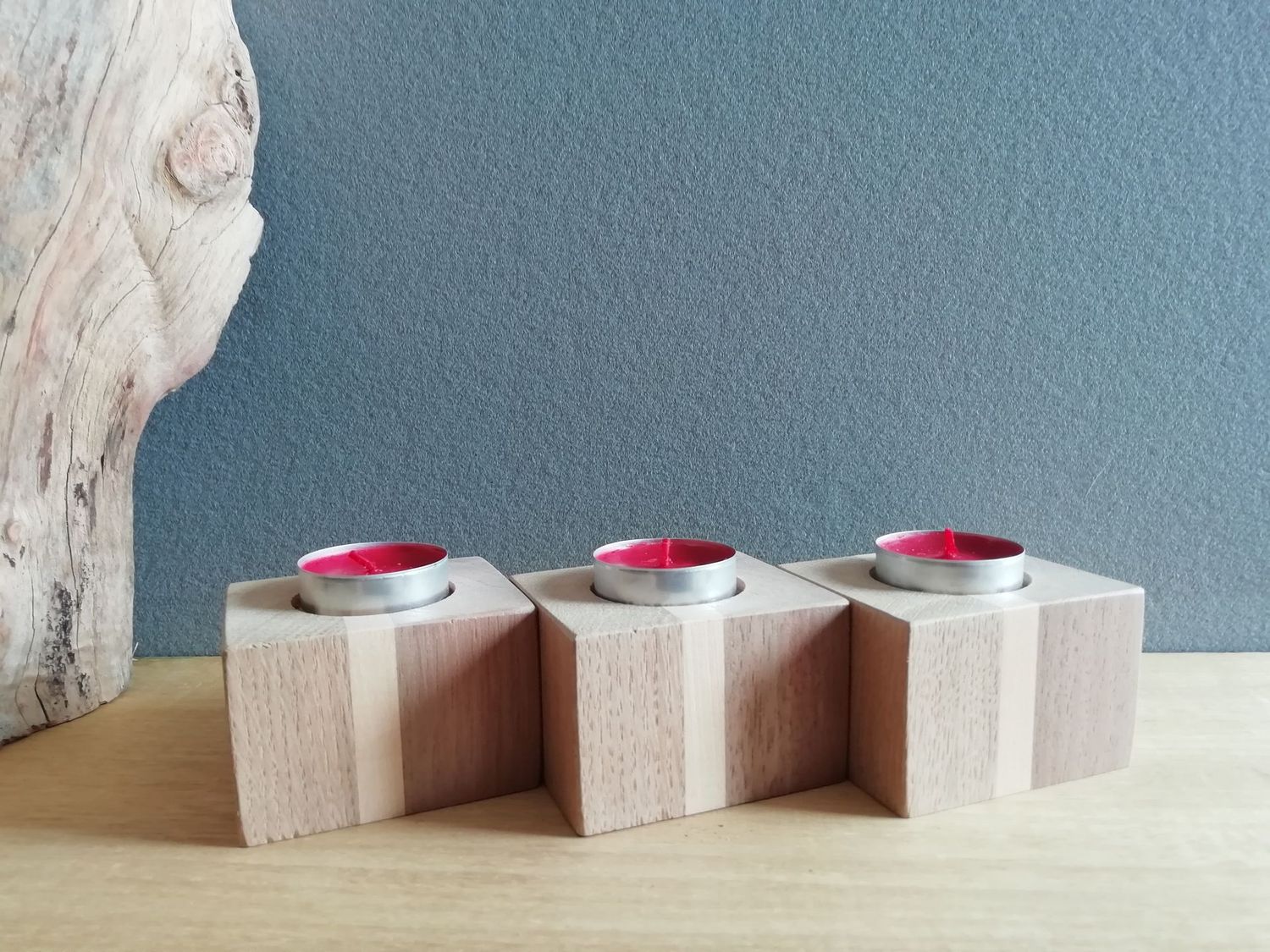 Lot de 3 Bougeoirs noyer /sycomore /chêne Lot de 3 Bougeoirs noyer /sycomore /chêne