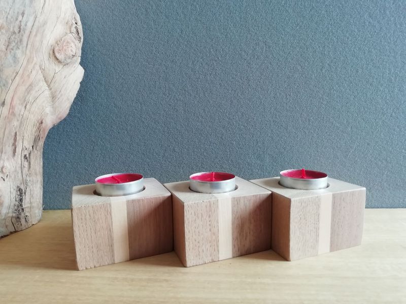 Lot de 3 Bougeoirs noyer /sycomore /chêne Lot de 3 Bougeoirs noyer /sycomore /chêne