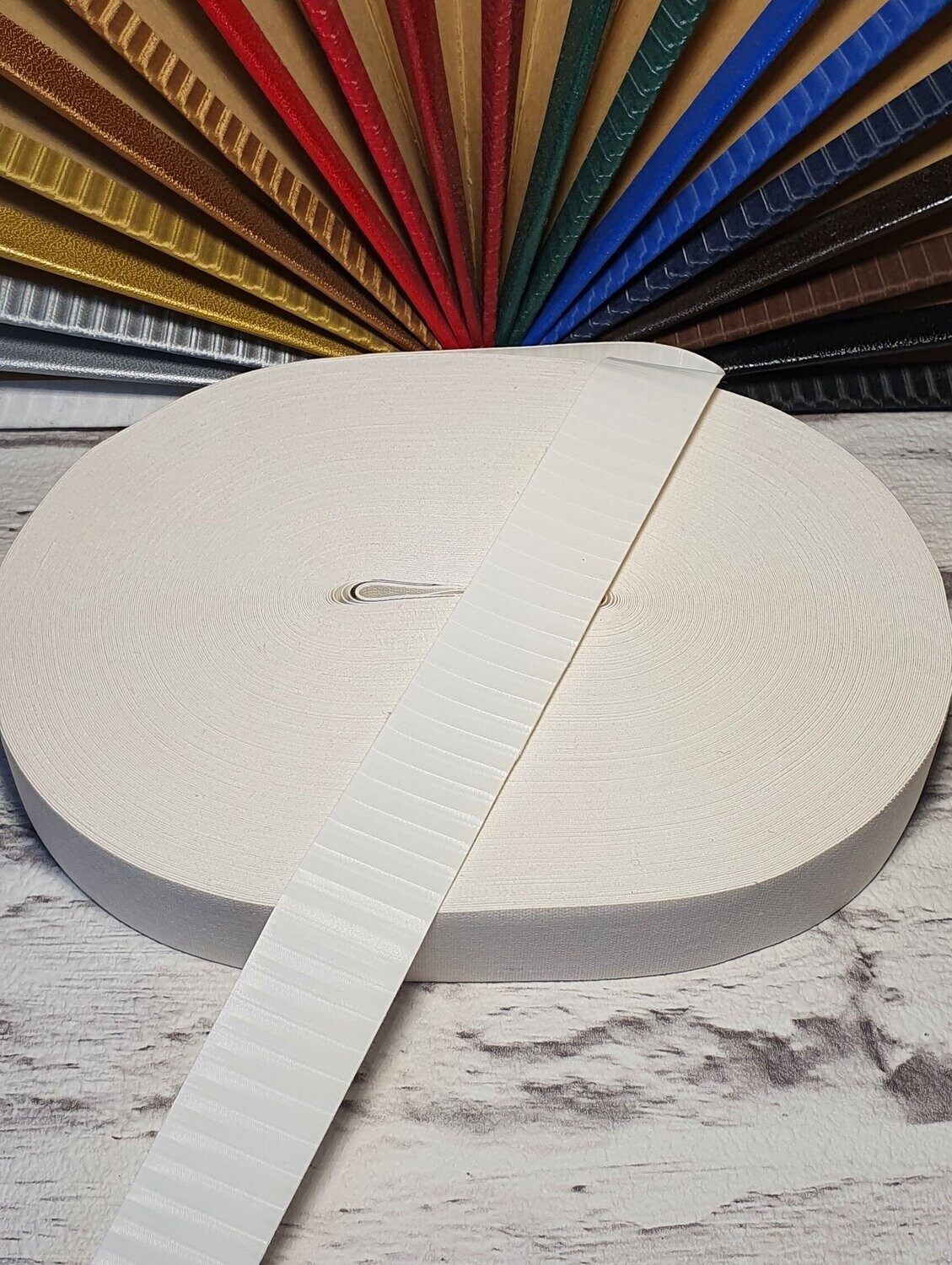 Kaliko, quergestreift, 24 mm, weiß, 1 m