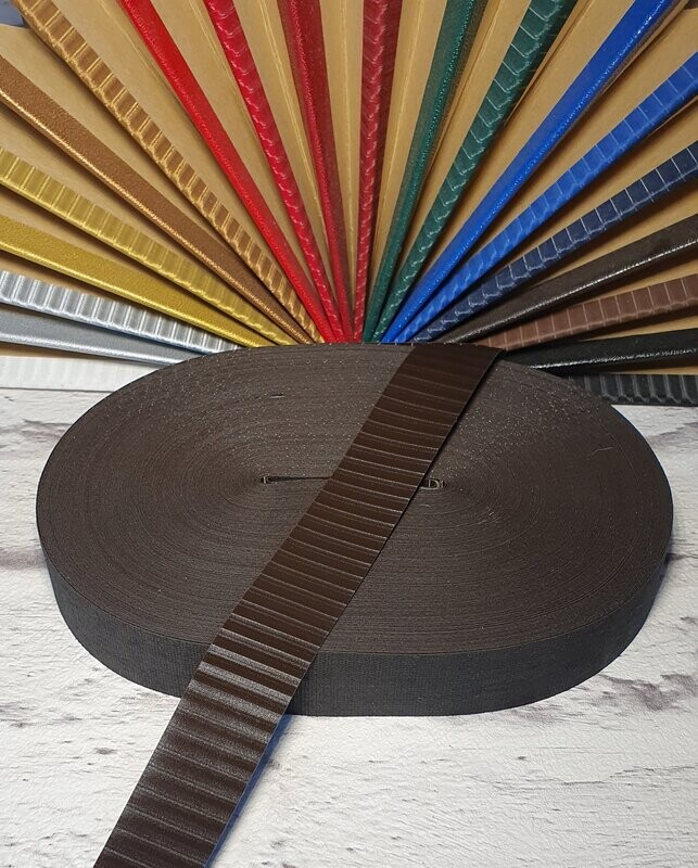 Kaliko, quergestreift, 19 mm, braun dunkel, 1 m Kaliko, quergestreift, 19 mm, braun dunkel, 1 m