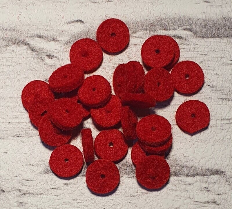 Dämpferfilze für Diskantknöpfe, 12mm, rot, Set 10 St. Dämpferfilze für Diskantknöpfe, 12mm, rot, Set 10 St.