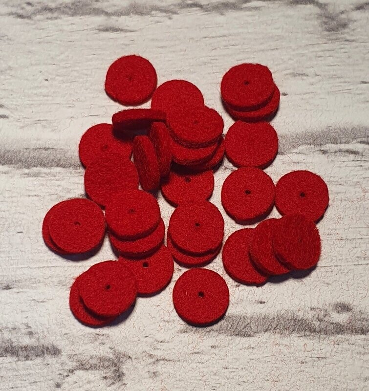 Dämpferfilze für Diskantknöpfe, 15mm, rot, Set 10 St. Dämpferfilze für Diskantknöpfe, 15mm, rot, Set 10 St.
