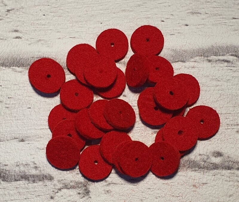 Dämpferfilze für Diskantknöpfe, 16,5mm, rot, Set 10 St. Dämpferfilze für Diskantknöpfe, 16,5mm, rot, Set 10 St.