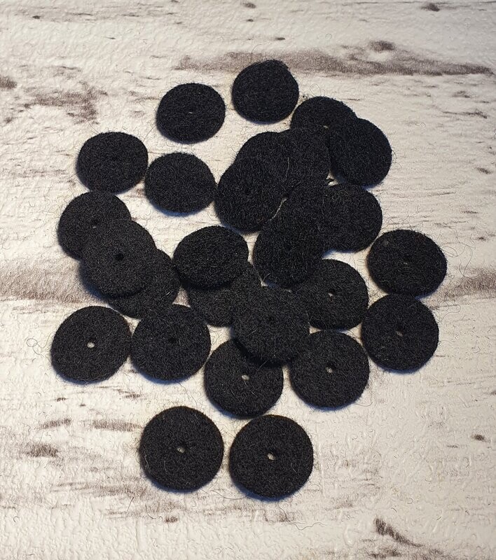 Dämpferfilze für Diskantknöpfe, 14mm, schwarz, Set 10 St. Dämpferfilze für Diskantknöpfe, 14mm, schwarz, Set 10 St.