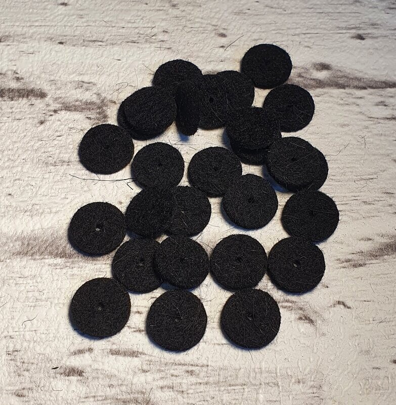 Dämpferfilze für Diskantknöpfe, 14,5mm, schwarz, Set 10 St. Dämpferfilze für Diskantknöpfe, 14,5mm, schwarz, Set 10 St.