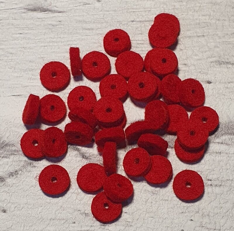 Dämpferfilze für Diskantknöpfe, 9mm, rot, Set 10 St. Dämpferfilze für Diskantknöpfe, 9mm, rot, Set 10 St.