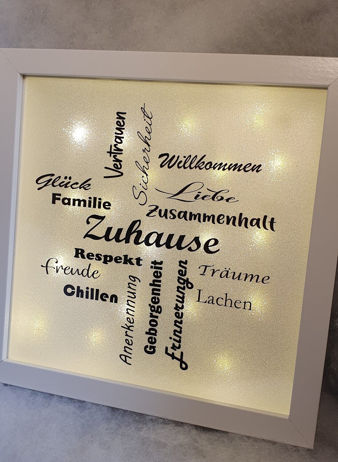 Beleuchteter Bilderrahmen / Dekorahmen, mit Spruch, handmade