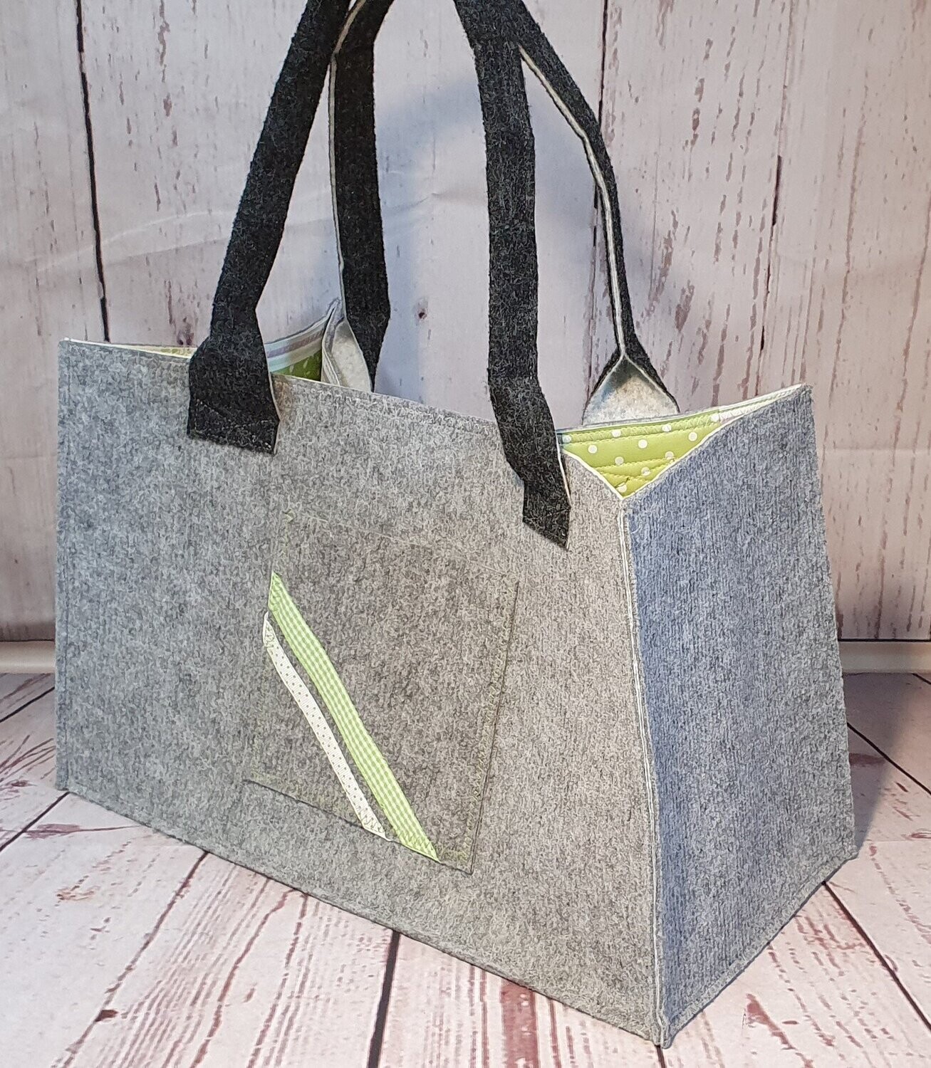 Teppichtasche * Shopper * Damen-Tasche * Filztasche, grau, Patchwork, Handmade