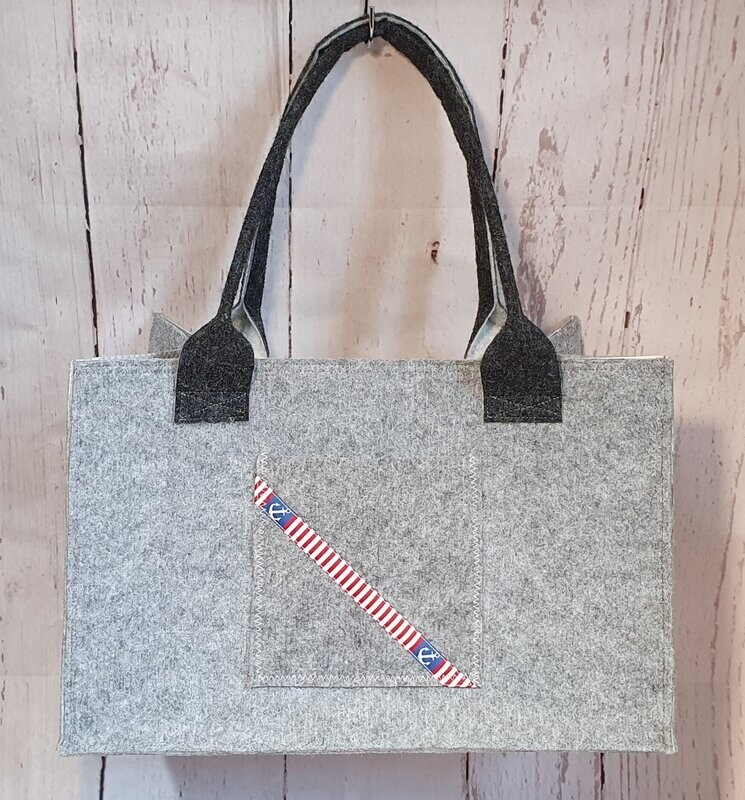 Teppichtasche * Shopper * Damen-Tasche * Filztasche, grau, Maritim, Handmade Teppichtasche * Shopper * Damen-Tasche * Filztasche, grau, Maritim, Handmade