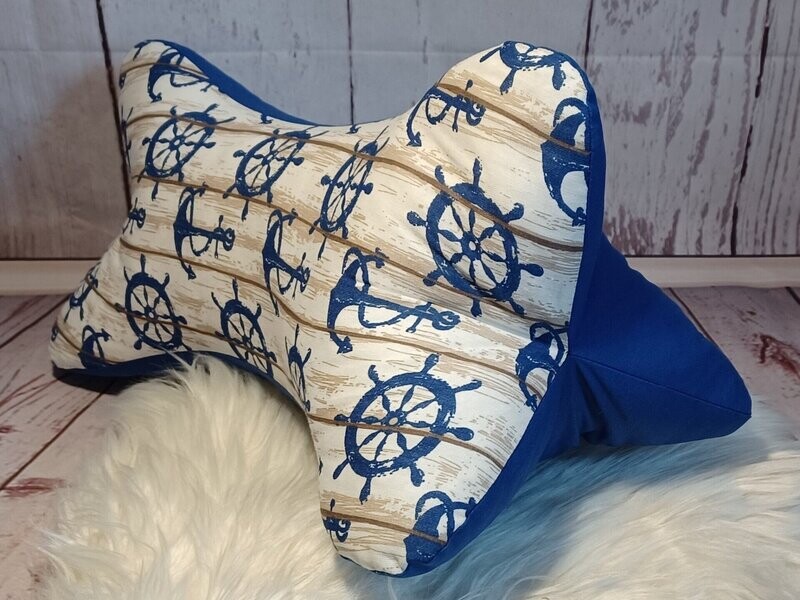 Leseknochen, Nackenkissen, Nackenrolle, Leseknochen, Nackenkissen, Nackenrolle, "Maritim", beige-blau, *handmade* Unikat