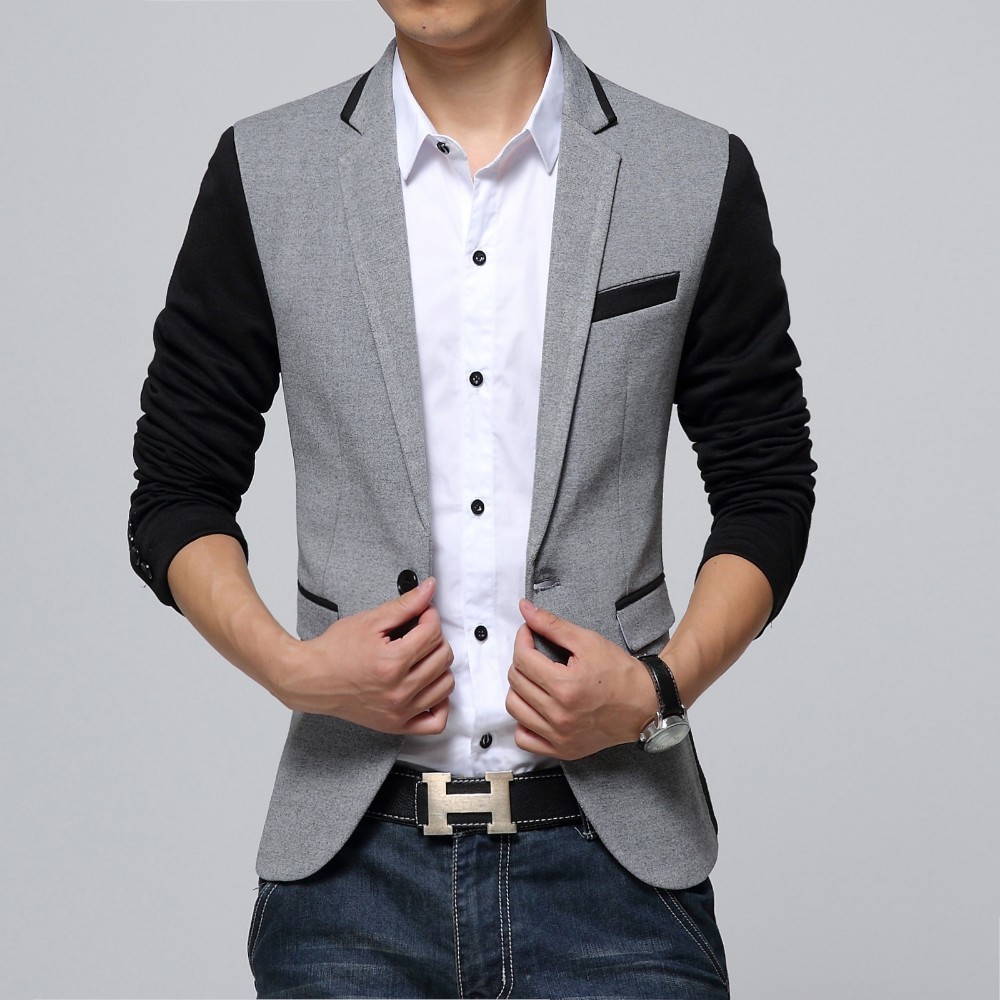 Men Blazer Jacket Single Button Gray Mens Suit Jacket 2015