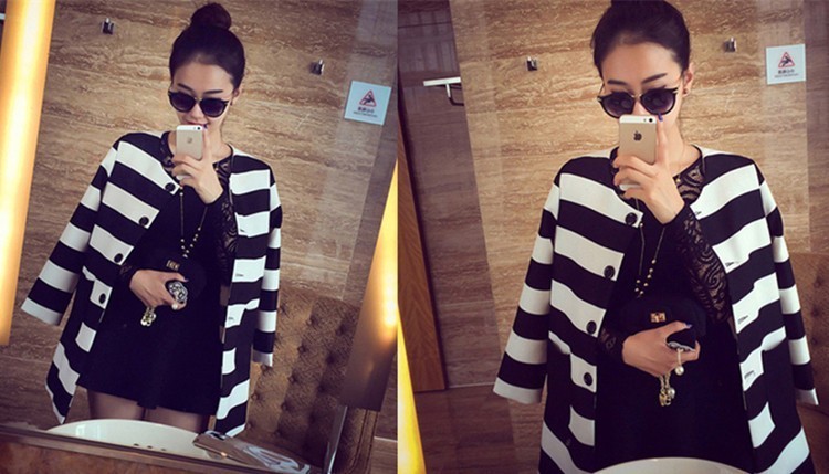 New Autumn Women Outerwear Striped Printed Jacket Slim