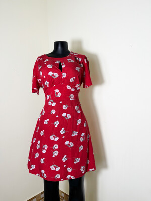 Red White Floral Dress- Uk 8
