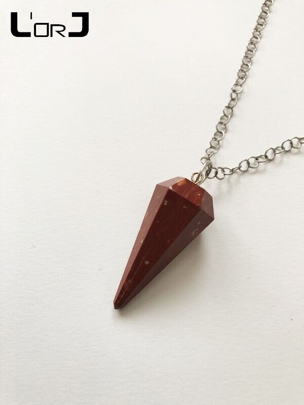 Pendule Hexagonal Jaspe rouge sur chaîne en cotte de mailles