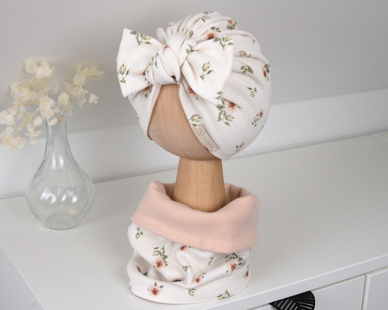 Komplet prążkowany: Turban  + komin