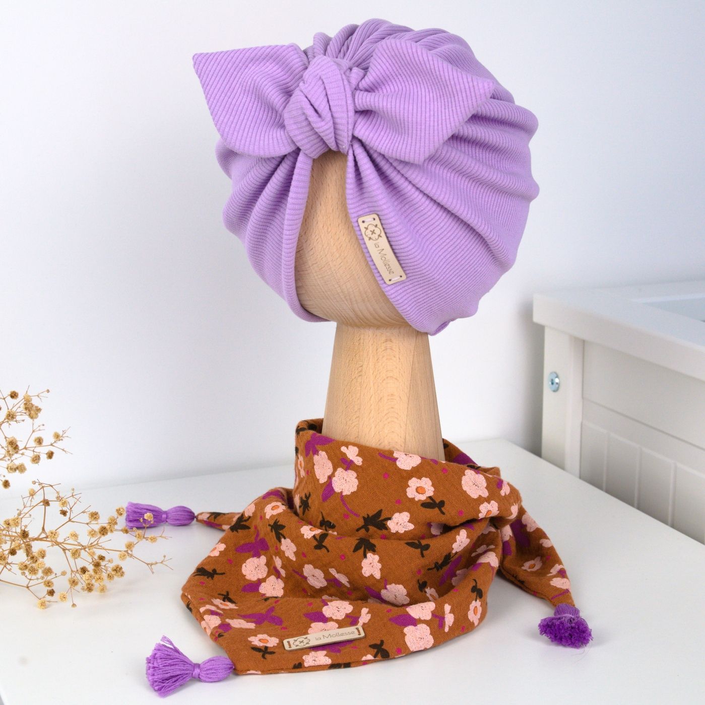 Komplet: Turban prążek + chusta