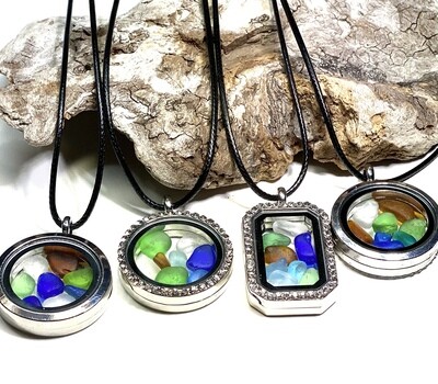 Multi-Color Sea Glass Silver Locket Necklace