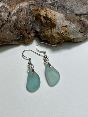 Minimalist Aqua Sea Glass &amp; Sterling Silver Earrings