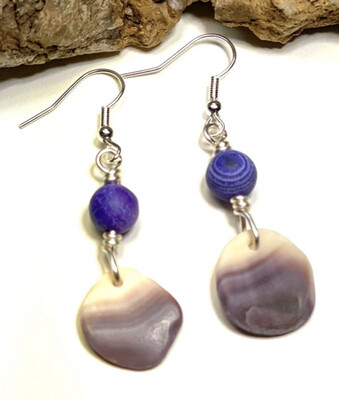 Purple Wampum Shell and Gemstone Earrings