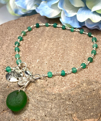 Emerald Green Sea Glass &amp; Gemstone Bracelet