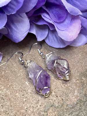 Amethyst Crystal Wire-Wrapped Gemstone Earrings