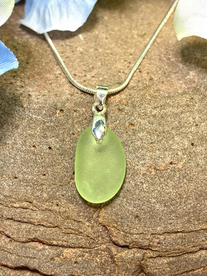 Light Green Sea Glass &amp; Sterling Silver Pendant