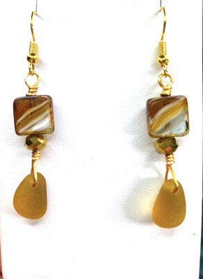 Yellow Sea Glass Dangle Earrings