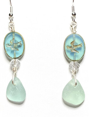 Beautiful Blue Sea Turtle Sea Glass Earrings