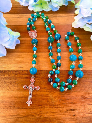 Handmade Gemstone Beaded Rosary In Chrysocolla