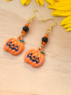 Halloween Orange Pumpkin Dangle Earrings