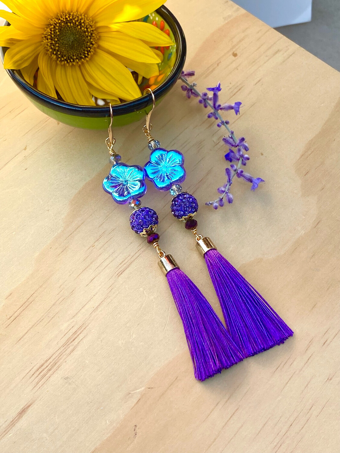 Purple Tassel Dangle Earrings