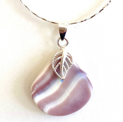 Genuine Purple Wampum Shell And Sterling Silver Leaf Necklace