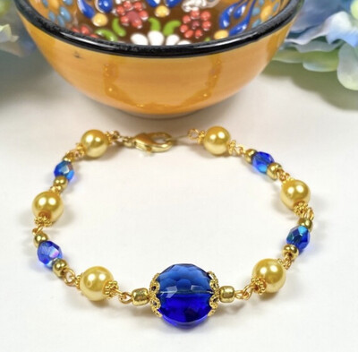 Handmade Blue and Yellow Ukraine Pearl Bracelet