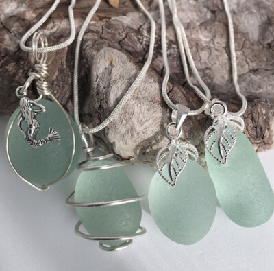 Beautiful Large Aqua Sea Glass Necklace