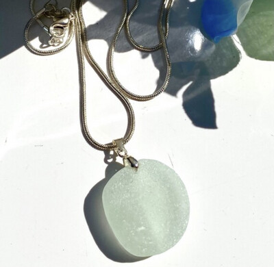 Sterling Silver Aqua Sea Glass Necklace