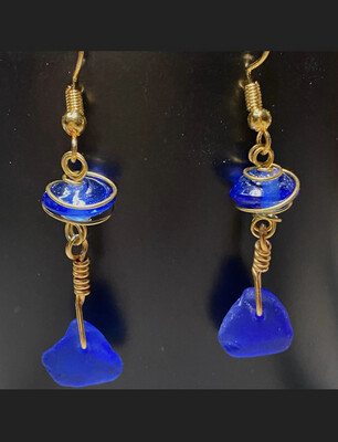 Cobalt Blue Genuine Sea Glass Earrings