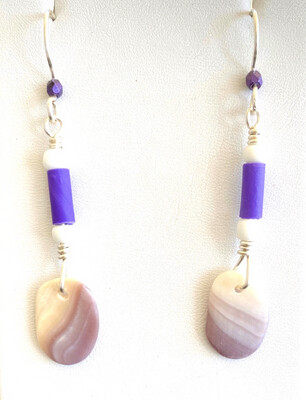 Genuine Purple Wampum Shell Dangle Earrings