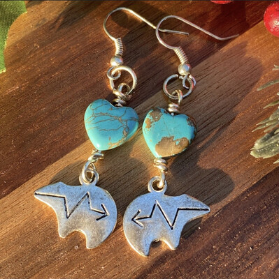 Blue Gemstone Heart Indigenous Bear Earrings