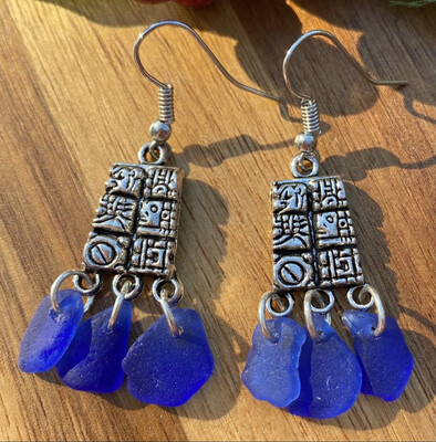 Handmade Cobalt Blue Sea Glass Dangle Earrings Gift For Her