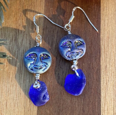 Blue Moon Genuine Sea Glass Earrings