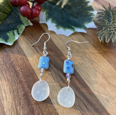 Handmade Genuine Seaham Beach Aqua Sea Glass Earrings