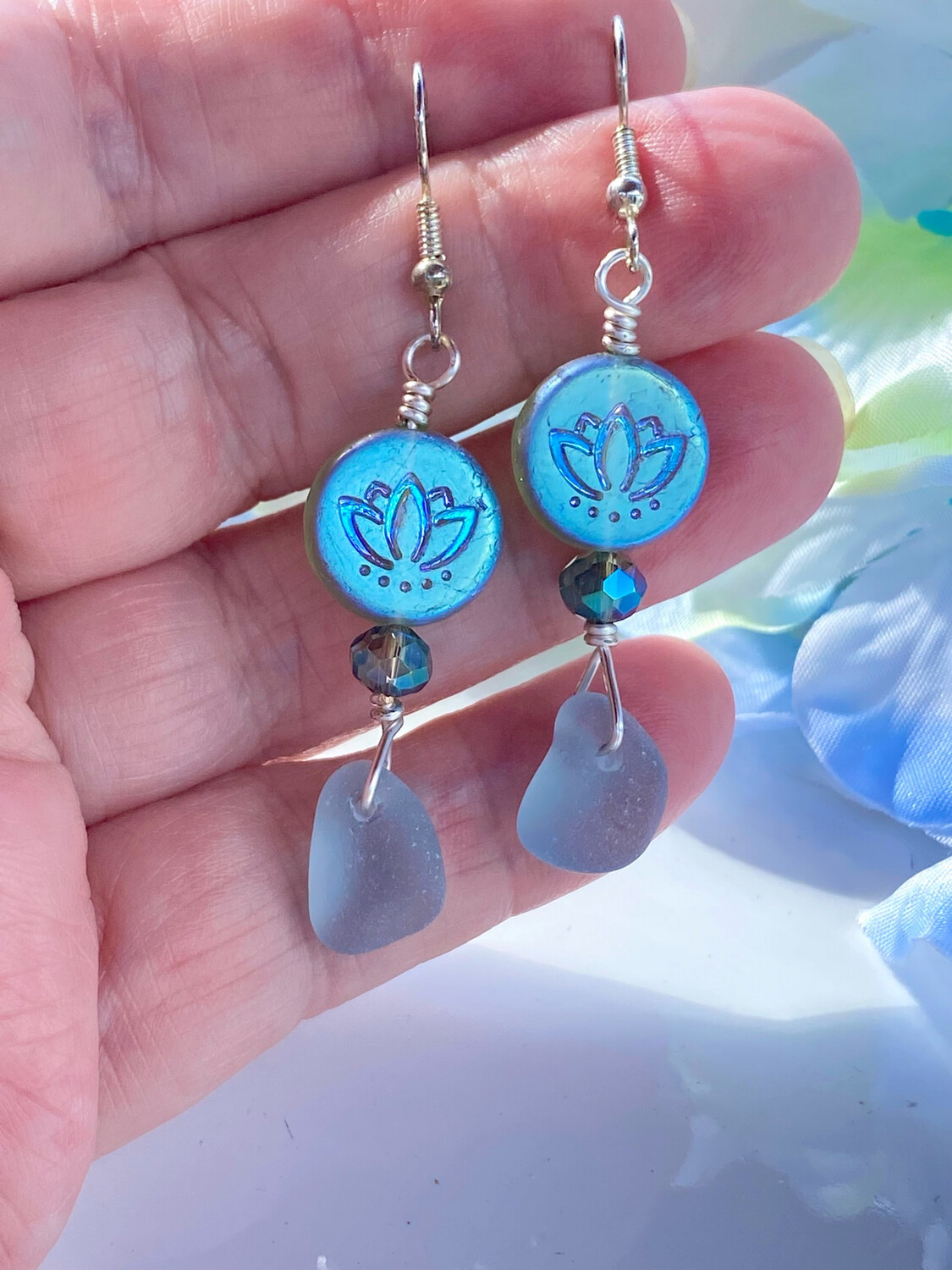 Genuine Handmade Aqua Sea Glass Earrings