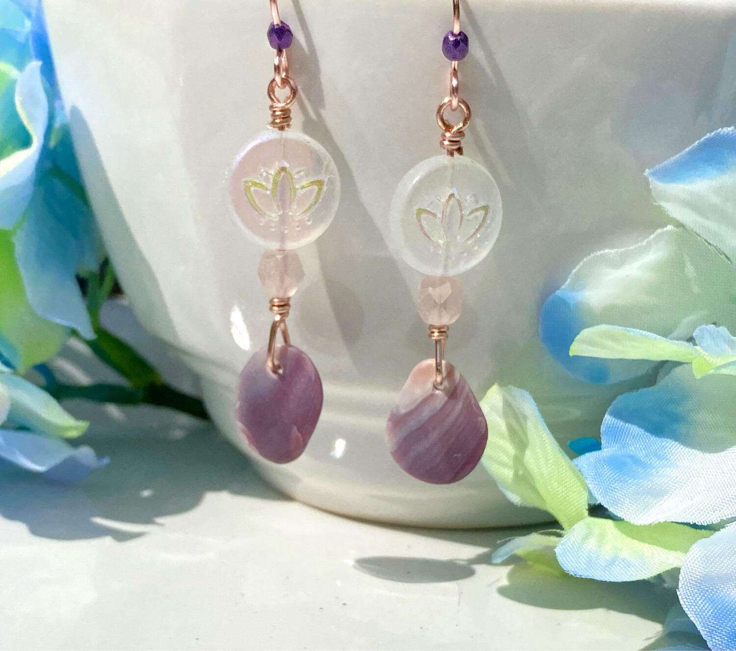 Genuine Purple Wampum Shell Dangle Earrings