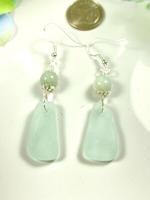 Delicate Aqua Sea Glass and Amazonite Dangle Earrings Gift For Her