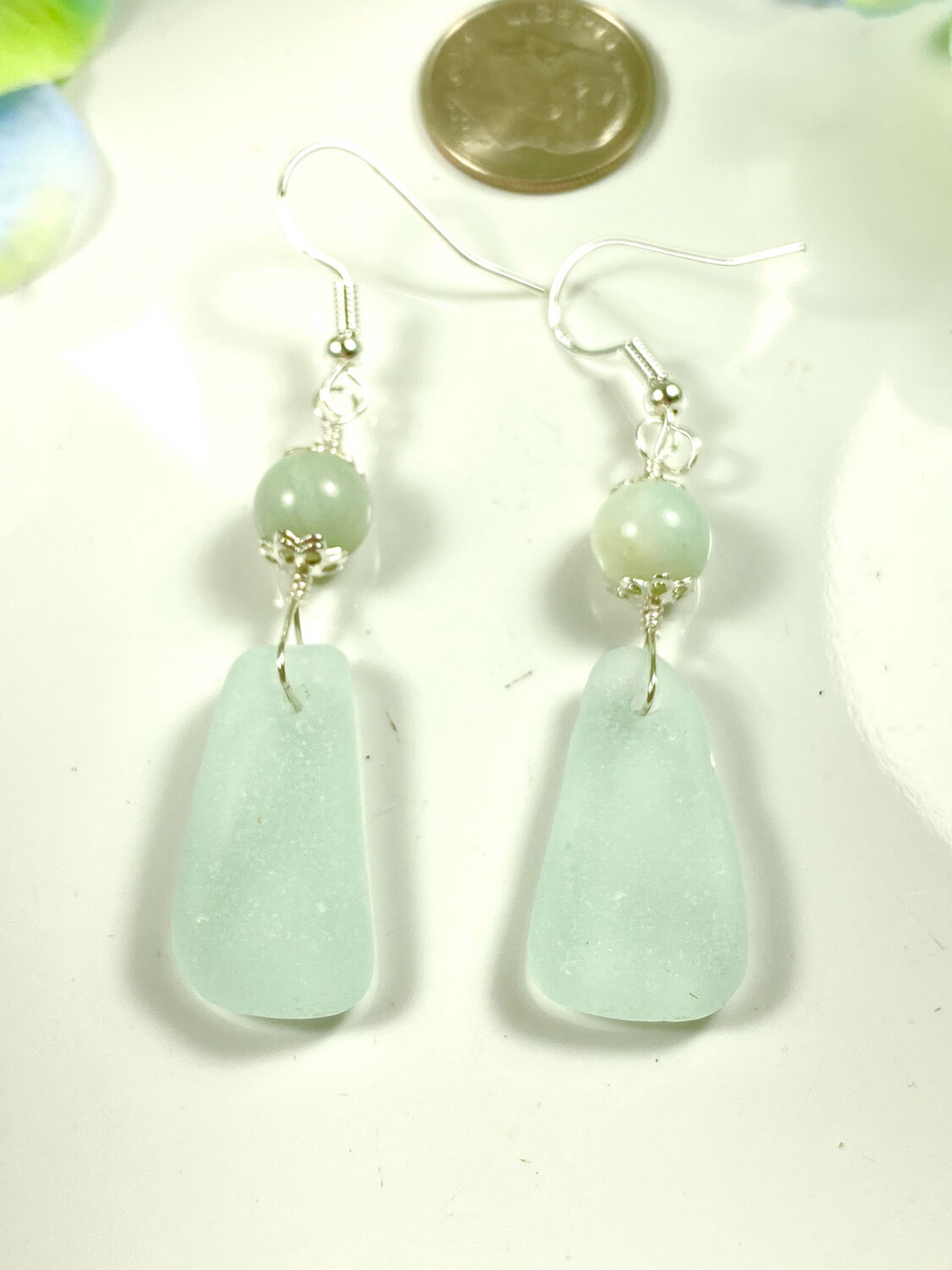 Delicate Aqua Sea Glass and Amazonite Dangle Earrings Gift For Her