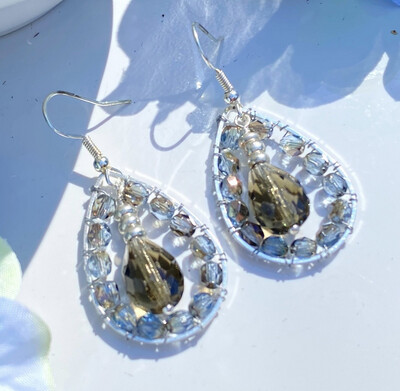 Handmade Teardrop Czech Glass Silver Hoop Earrings