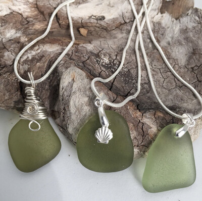 Genuine Sea Glass Green Necklace Pendant Gift For Her,