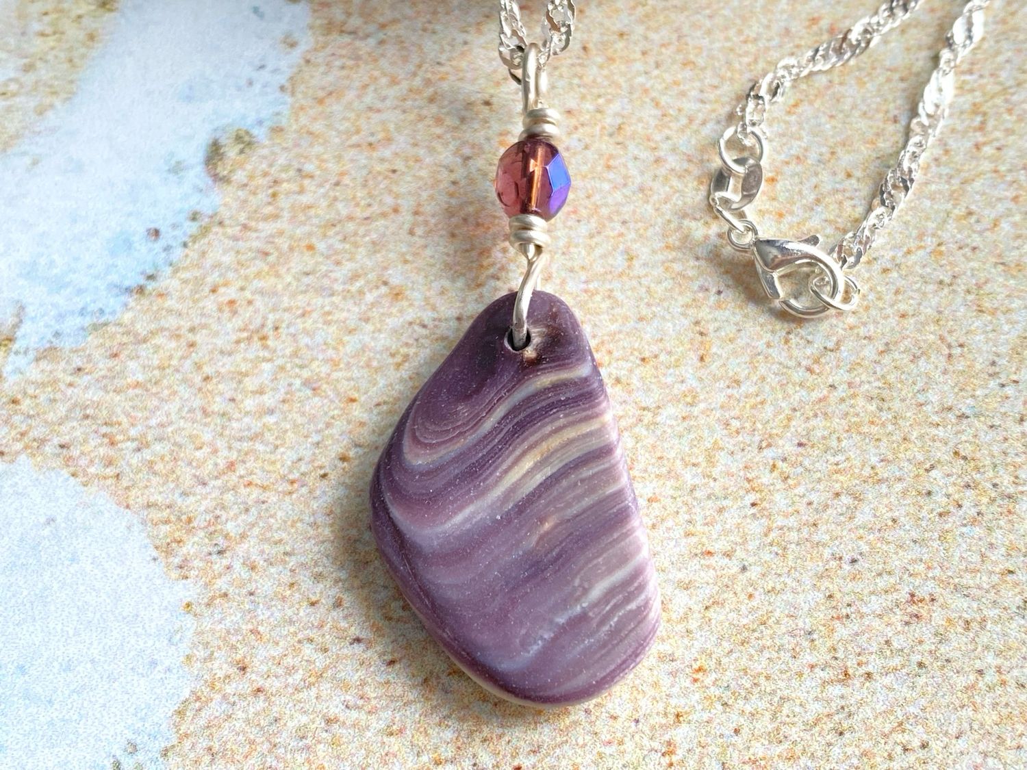 Genuine Purple Wampum Shell Necklace Gift For Her, Wampum Shell and Czech Glass Necklace, Handmade Purple Shell and Czech Bead Pendant